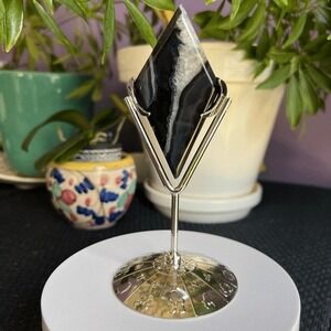 Black Agate Crystal‎ Rhombus/ Diamond with Zodiac Stand (1)